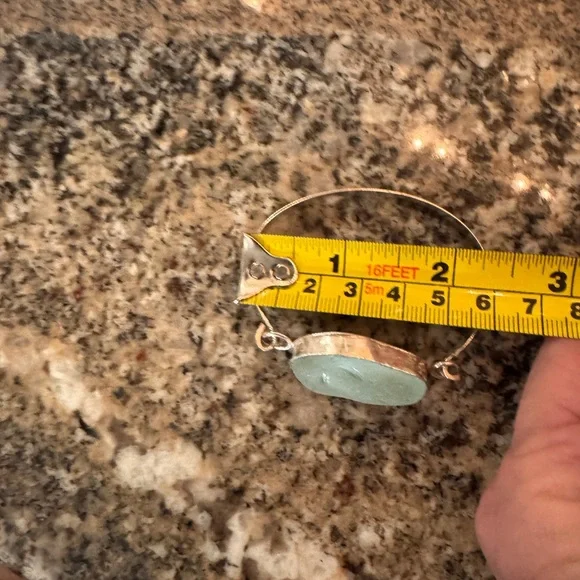 Artisan 925 Aqua Sea Glass Bracelet by Beachcombings artist Rolande Andrews 7" - Picture 9 of 10